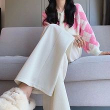 灯芯绒阔腿裤女2025秋冬加绒裤子女学生垂坠感小个子针织休闲裤