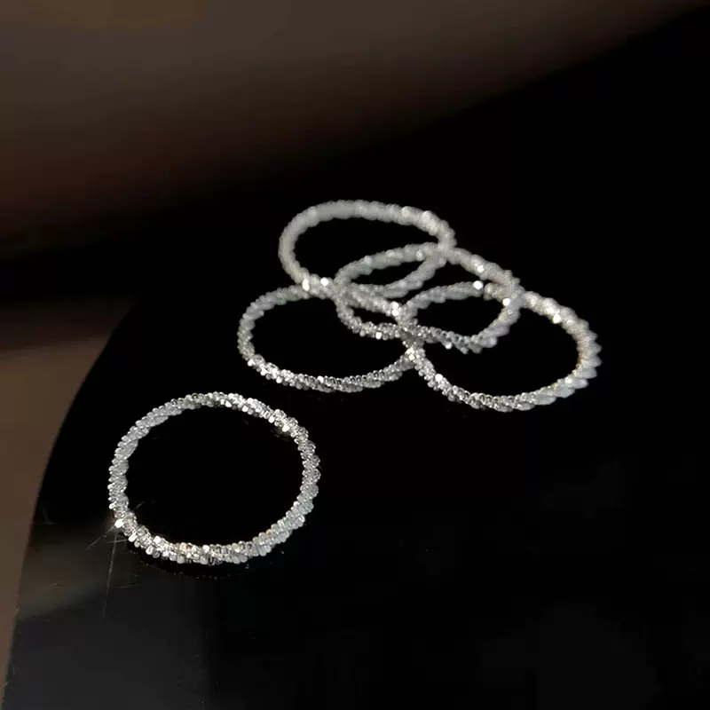 s925纯银波光粼粼满天星单戒女指环小众设计闭口叠戴超闪链条戒指