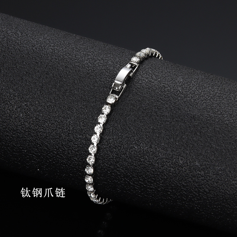 No fading titanium steel 3mm crystal bracelet tennis chain claw chain bracelet single row full diamond four claw rhinestone bracelet cross border