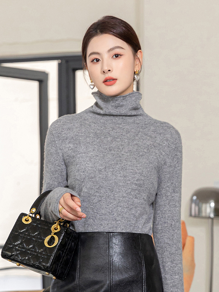 Wool Cashmere Knitwear Women's Autumn and Winter New Pile Collar Bottoming Shirt Maillard Style Turtleneck Inner Knitwear
