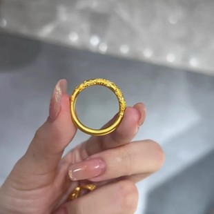 Carved plain ring female new Chinese style niche design Bauhinia ring fashion all-match little red book Same style bracelet