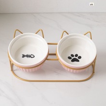 猫架子碗陶瓷猫碗高脚护颈双碗固定架宠物猫狗食盆水倾斜保护颈椎