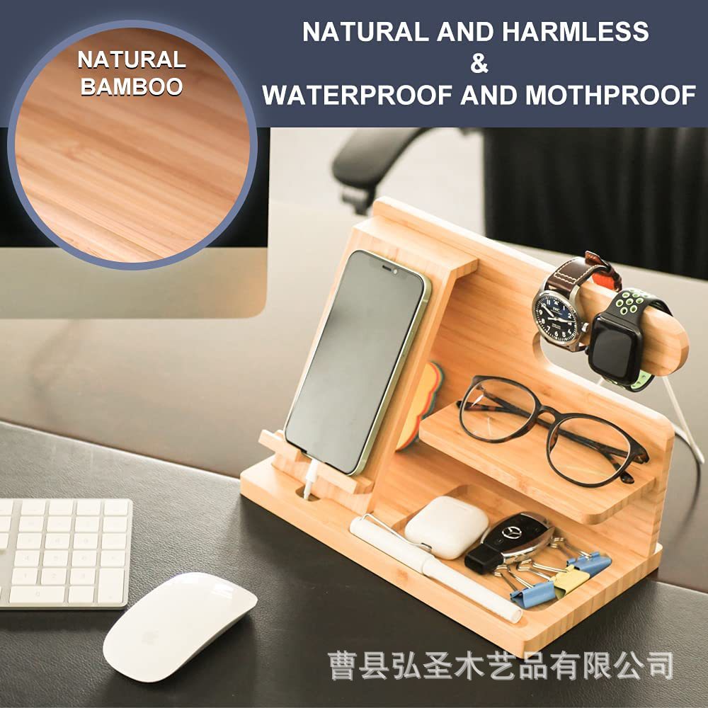 Estante de almacenamiento de madera clave de almacenamiento de la billetera reloj mesita de noche cartera gafas tableta del teléfono móvil soporte perezoso