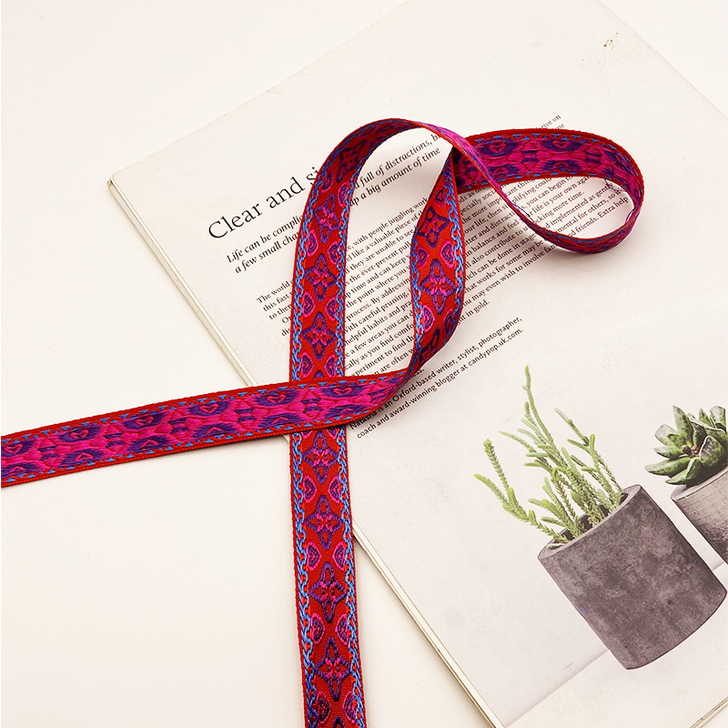 Fábrica en stock al por mayor 2,0 cm estilo étnico poliéster jacquard cinta ropa bolsas accesorios Ropa Accesorios de encaje