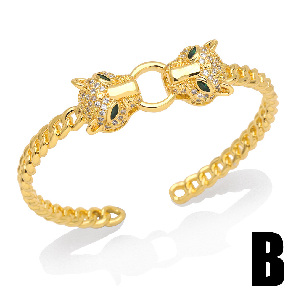 Fashion Leopard Head Copper Bangle Gold Plated Zircon Copper Bracelets