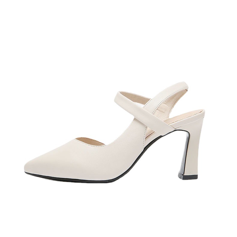 Fashion Single Shoes Sandals Women's Summer 2023 New Spring Chunky Middle Heel Soft Leather Bag Head Fashion Women's Shoes High Heels