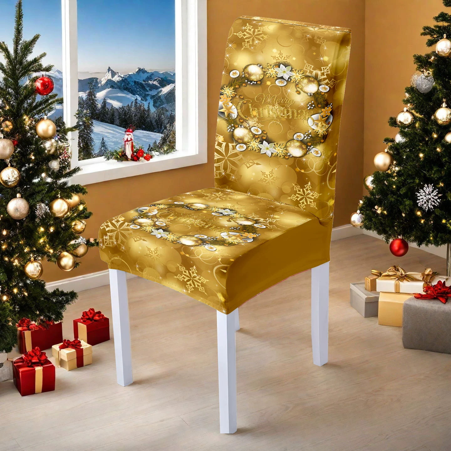 Чехол на стул Christmas от производителя кросс-борта, пыле-устойчивый обеденный стул европейско-американная печать, праздничная атмосфера