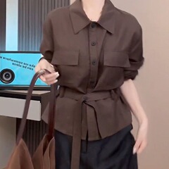 复古设计感收腰系带翻领衬衫女2025秋季新款衬衣减龄长袖上衣