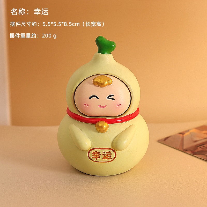 Guochao 文化的で創造的な小さなギフト 教師の日のギフト オフィスワークステーションの小さな装飾品 転送ひょうたん 福と祝福の癒し人形|undefined