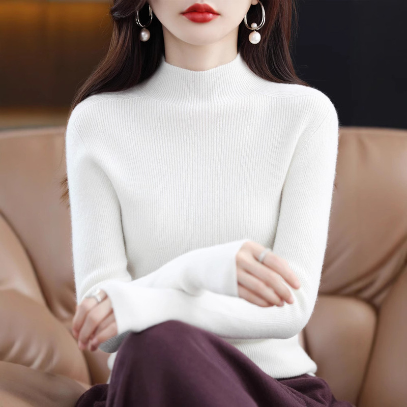 Cross-Border First-Line Ready-To-Wear Seamless Knitwear Women's Half Turtleneck Autumn and Winter Thickeneded Tight-Fitting Knitwear with Pure Color Pullover Cross-Border First-Line Ready-To-Wear Seamless Knitwear Women's Half Turtleneck Autumn and Winter Thickeneded Tight-Fitting Knitwear with Pure Color Pullover