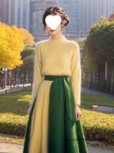 今年流行新中式国风针织毛衣连衣裙女2023秋冬季新款改良拼接裙子