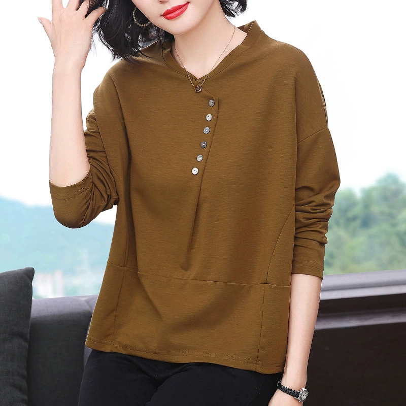 Футболка с длинными рукавами осень женская 2024 новая взрывная мама свободная и уменьшительная иностранная рубашка с уникальным дизайном