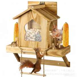 跨境木质松鼠喂食器户外仓鼠投食器带梯子坚果玉米松鼠喂食器餐桌