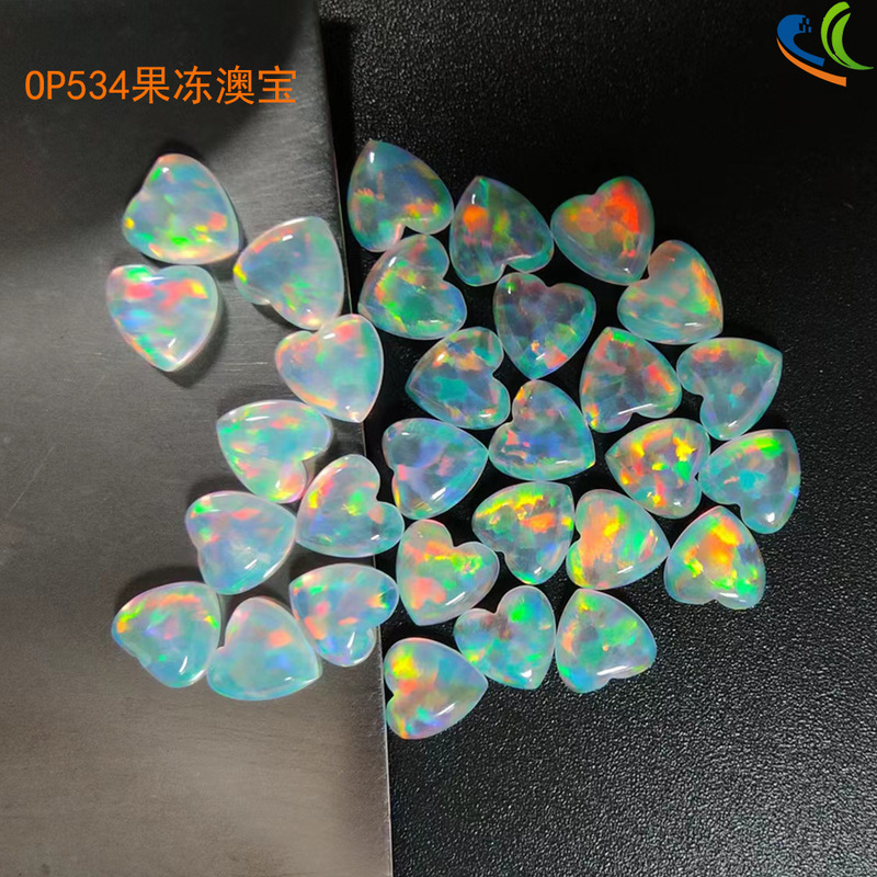 2025 Opal New Product Crystal Aurora Transparent Jelly Opal Loose Stone Flat Bottom Heart Jelly Opal Ring Face