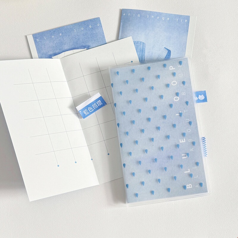 Korean-Style Blue Loop Blue Circular Fixed-Page Notebook with High Aesthetic Value, Instagram-Style A6 Student Diary and Journal Notes
