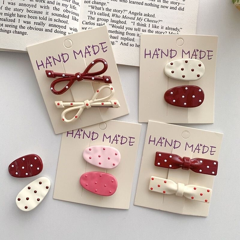 Angola Red Polka Dot Bow Hairpin Cute Girl Side Bangs Clip High-Value Versatile Hairpin Hair Accessory