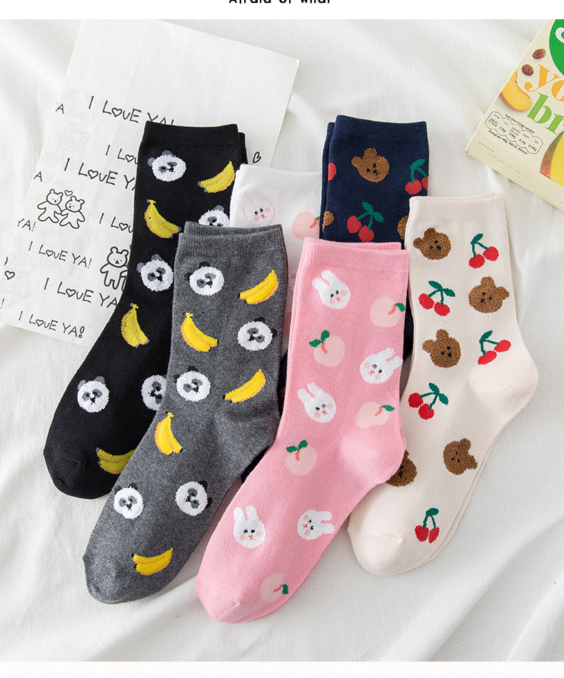 Calcetines tipo crew unisex estilo coreano frutas algodón_voghion.com