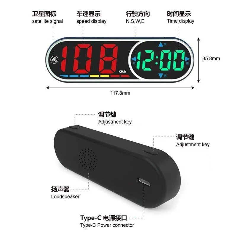 Car Hud Display Gps Beidou Safety Early Warning Instrument Digital Dog Voice Broadcast Speed Limit Alarm Car Universal