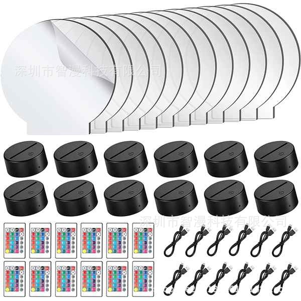 Transfronterizo nuevo exótico 3D luz de la noche titular USB Toque control Remoto colorido luz de la noche lámpara de mesa de acrílico combinación base