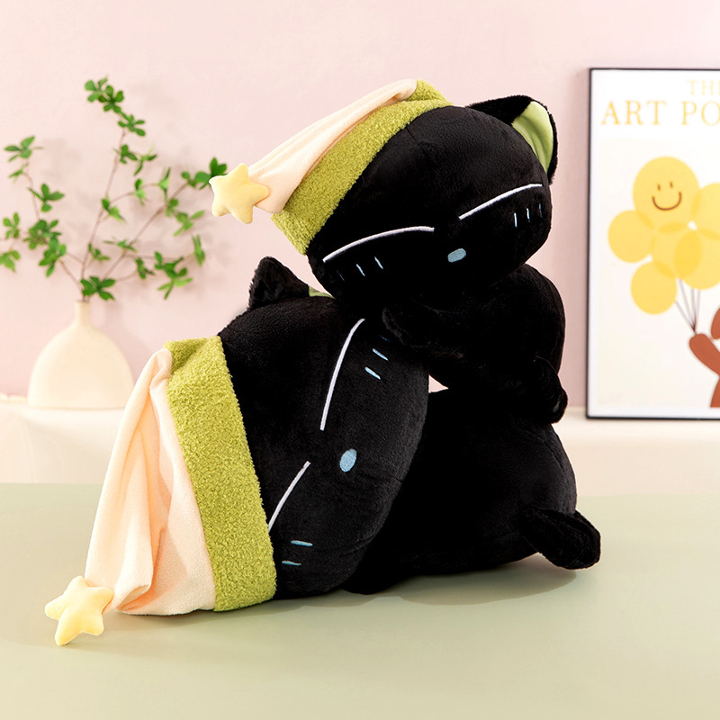晚安罗小黑猫咪公仔毛绒玩具公仔起司绒玩偶儿童女生日礼物抱枕批|undefined