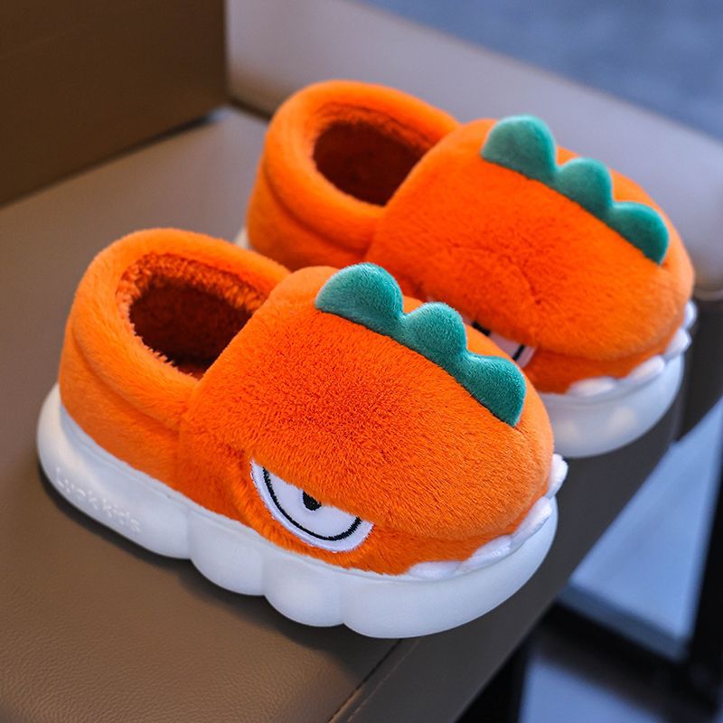 Bolsa de invierno para niños zapatos de tacones de algodón para niños dinosaurios cálidos lindos niños pequeños y medianos peludos antideslizantes zapatillas de algodón grueso