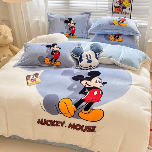 Disney milk velvet four-piece winter thickened double-sided velvet cartoon warm coral velvet three-piece bed set Nantong