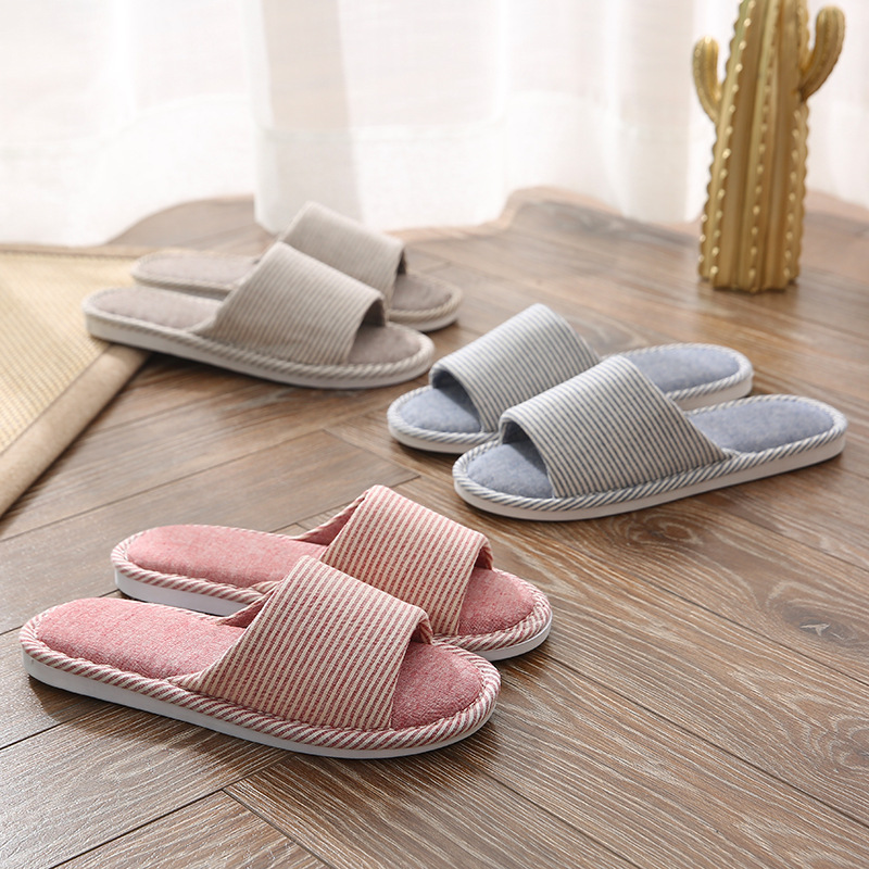 Linen Slippers Men's Spring and Summer Home Indoor Floor Non-Slip Wear-Resistant Four-Season Cotton and Linen Slippers Men's Home Silent
