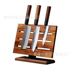 New Wooden Knife Holder for Home Restaurant Countertop Storage and Organization Knife Holder with Magnet Removable Acacia Wood Double-Sided Knife