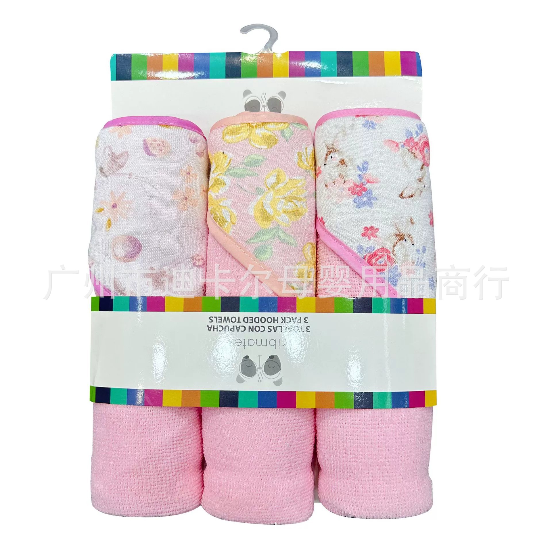 Manta con capucha de dibujos animados para bebé, hecha de material de toalla, cómoda y suave, paquete de 3 al por mayor del fabricante, estilo envolvente.