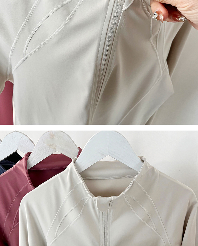Women's Slim-Fit Zip-Up Yoga Jacket, Lightweight Quick-Dry Nylon Spandex Athletic Top, Breathable Second Skin Layer For Gym & Casual Wear_ecoleips.com