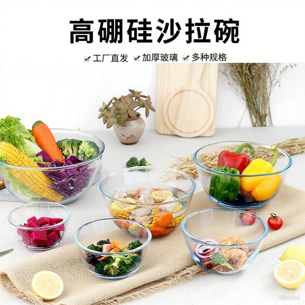[Dropshipping] Transparent salad bowl, glass bowl, creative vegetable and fruit bowl, European-style soup bowl, tableware, instant noodle bowl set