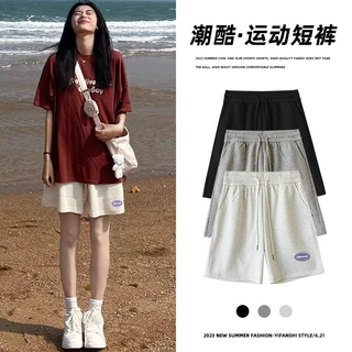 灰色运动短裤女夏季2025新款高腰宽松直筒bf风港味中裤五分裤薄款
