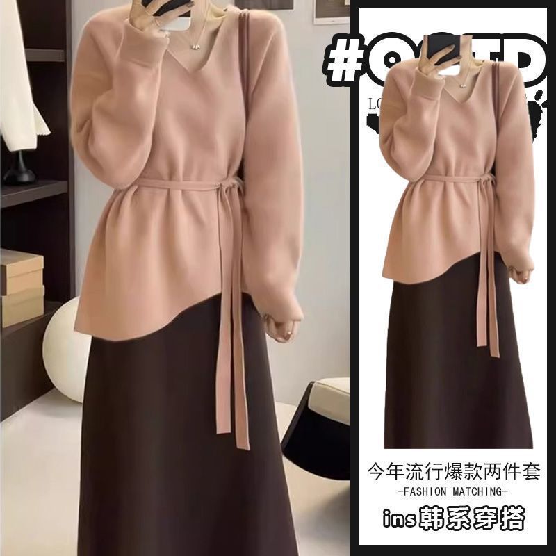 秋秋装2025新款搭配一整套慵懒风系带毛衣开衫阔腿裤休闲两件套女|undefined
