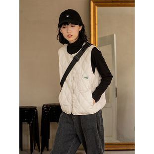 2022 New Japanese Style Style Stacked Rhombus Plaid Quilted Vest for Women to Wear Outer Vest Cotton Coat
