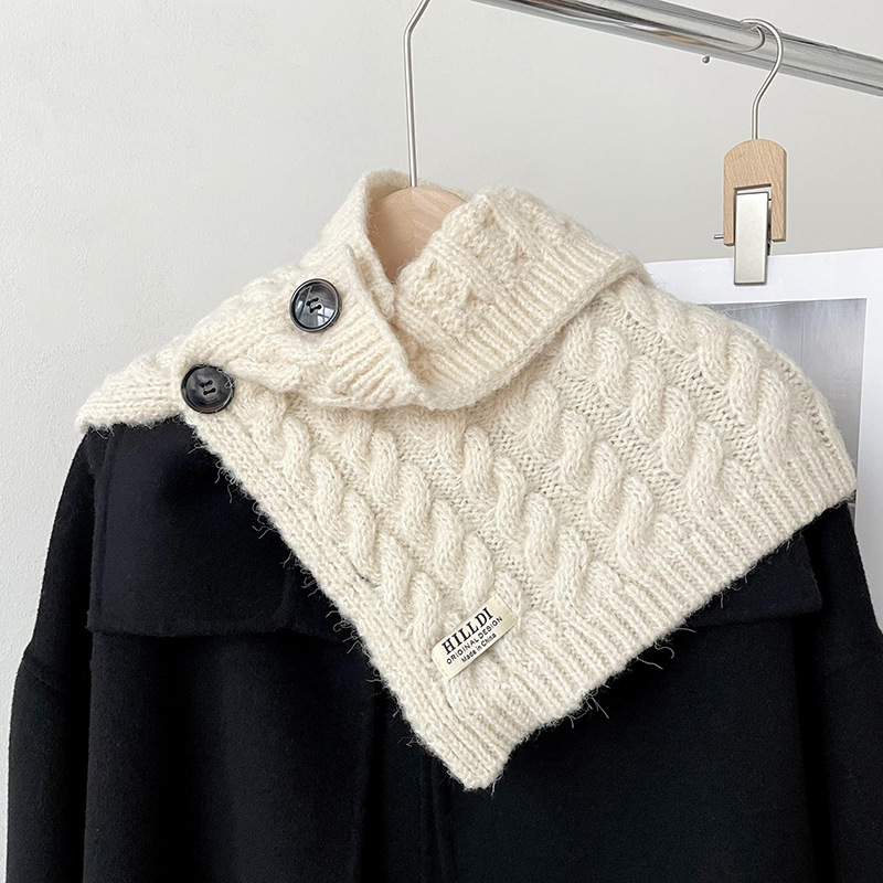 Botón giro bufanda de las mujeres Otoño e Invierno estilo coreano versátil grueso cálido cuello alto suéter de punto bufanda collar falso collar