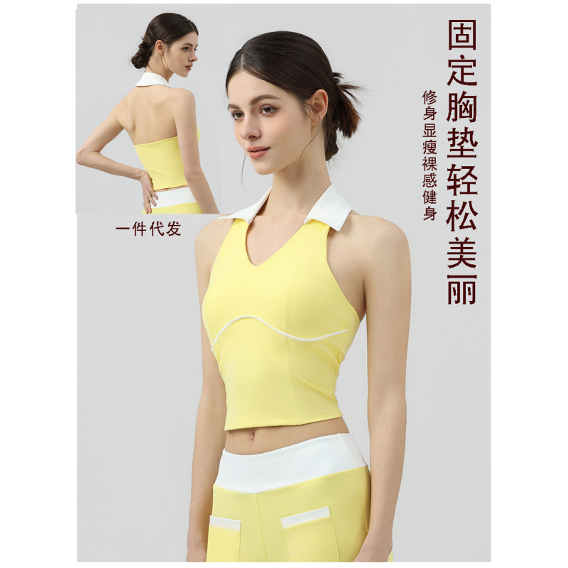 Cross-Border Dancewear Fixed Chest Pad Halter Neck Tennis Badminton Backless Fitness Sports Vest Pilates Yoga Wear