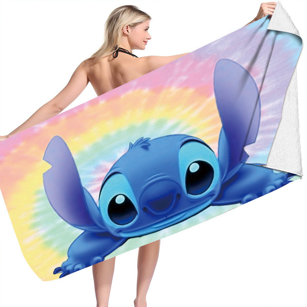 TEMU nueva toalla de playa estampada Stitch de gran tamaño toalla de baño para niños toalla de baño toalla de microfibra