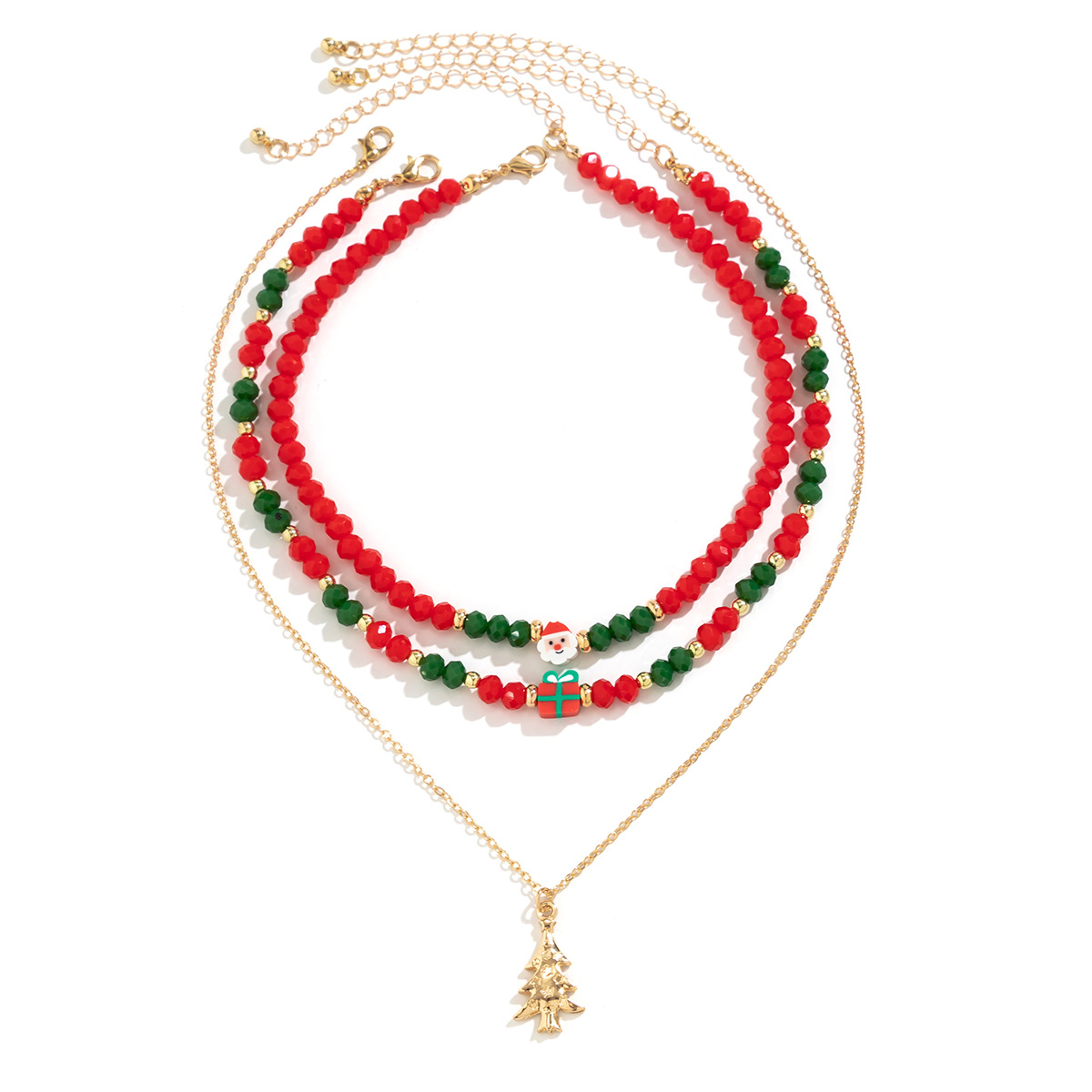 Christmas Beaded Choker Necklace With Crystal Snowman Charms_voghion.com