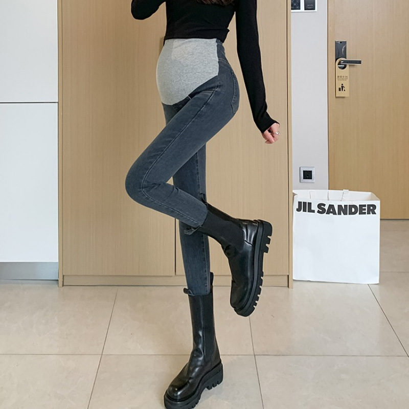 Maternity Skinny Jeans for Spring and Autumn, Slim Fit, Stretchy, Adjustable, Belly Support, Cropped Pants