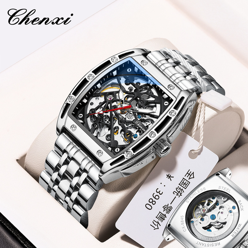 Dawn Barrel Hollow Automatic Mechanical Watch Men's Cross-border Foreign Trade Live Luminous Factory Mechanical Watch