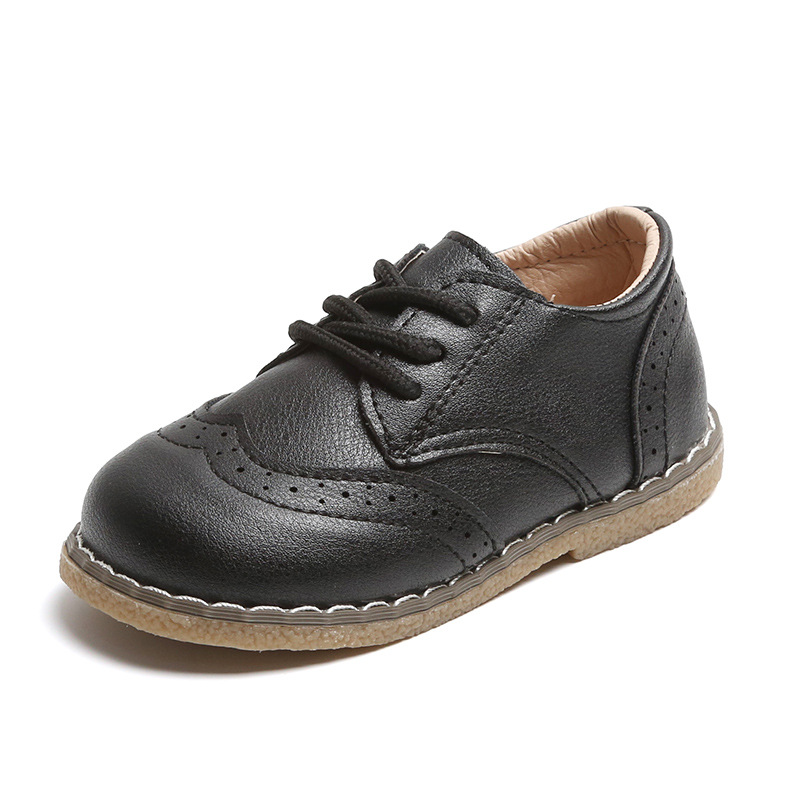 British style block sent with shoelaces, boys leather soft soled baby single shoes, spring and autumn children's shoes_voghion.com