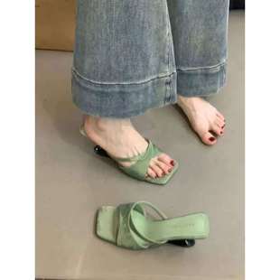 2025 New Summer Fashion Shoes for Women, Wedge Heels, Square Toes, Open-Toe High-Heeled Sandals, Elegant and Versatile Outer Wear Slippers