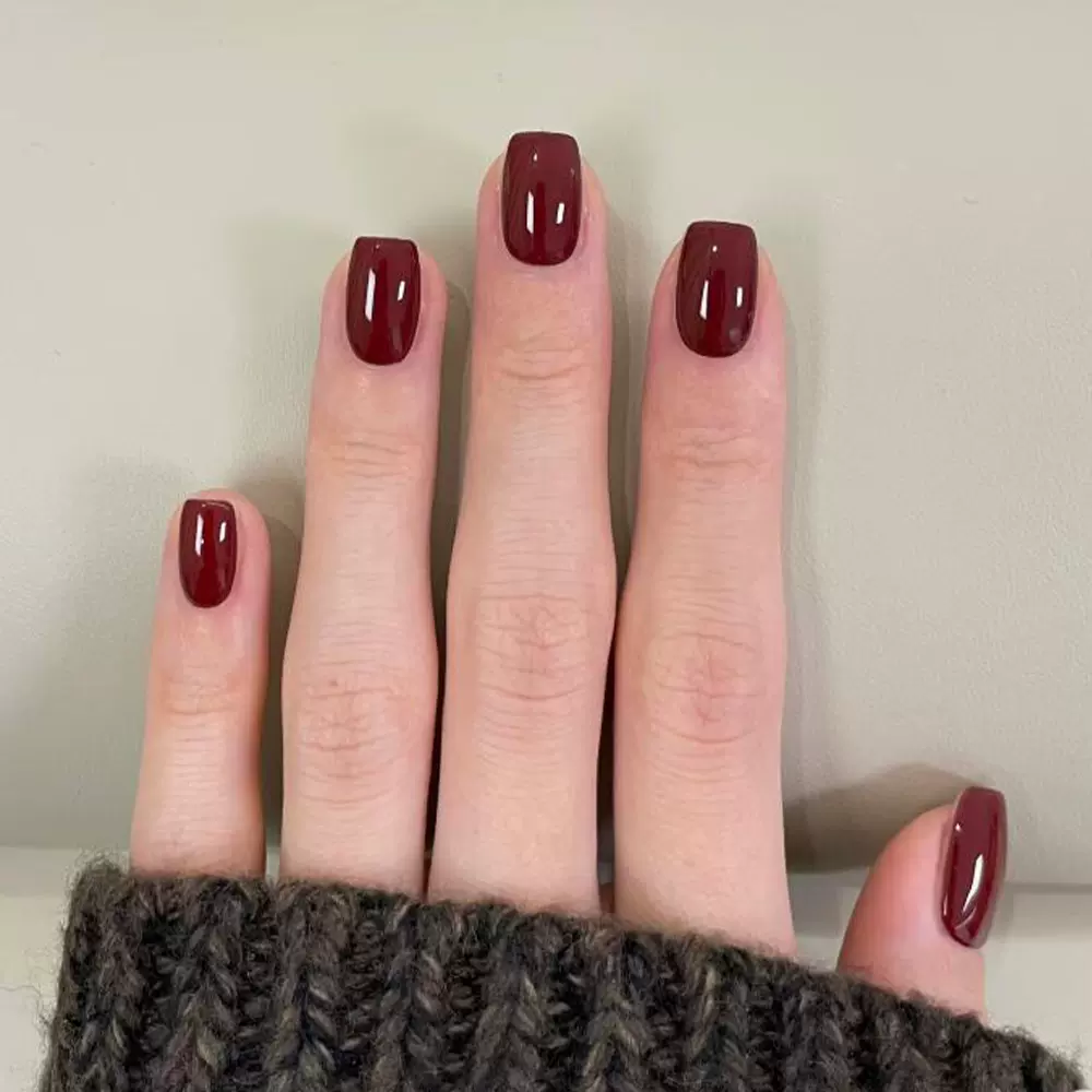 外贸秋冬短梯美甲甲片 显白酒红车厘子穿戴甲 30片欧美假指甲批发