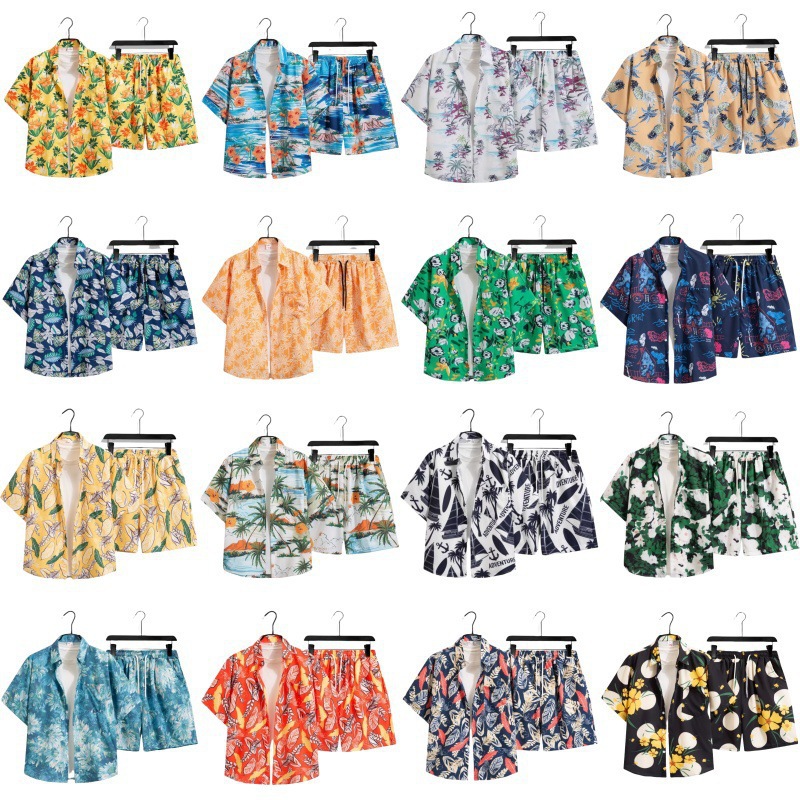 Conjunto de camisa de seda helada unisex de secado rápido con estampado floral, ropa de playa informal para el Festival Songkran, conjunto deportivo de verano transpirable_voghion.com