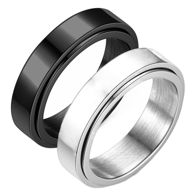 Cross-Border Amazon Hot-Selling Rotating Titanium Steel Ring for Women Japanese and Korean Simple Ring Ring European and American Hand Jewelry
