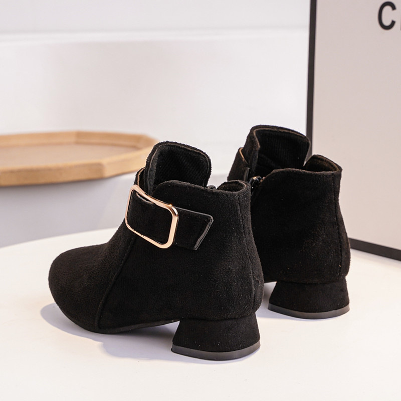 Children's Shoes, Girls' Boots, Autumn and Winter 2025 New Medium and Large Kidsren's High Heels, Korean Style Princess Boots, Baby Fleece-Lined Short Boots