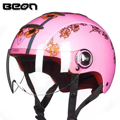 Motorcycle Helmet, Unisex, All-Season Half – Motosiklet dəbilqələri - s-bright-metallic-pinkgolden-trumpet-flower-b105