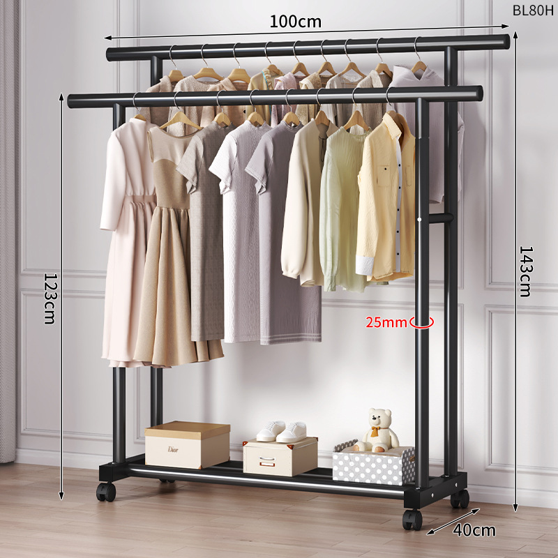 1m Black-25 튜브 이중 극 두꺼운 풀리|두 배 매달린 옷