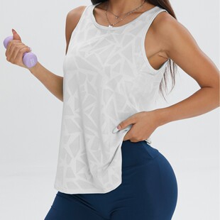 D1320 # Hollow Printed Yoga Vest Loose T-Shirt Cover-Up Seamless Fitness Comfortable Breathable Sports Top