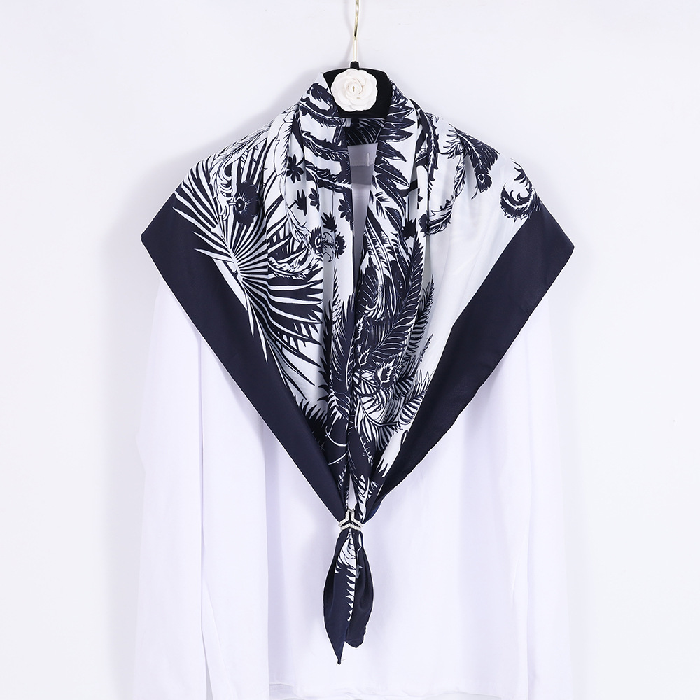 black and white Painting Silk scarf 90*90cm Large square Twill Satin Scarf Malay leisure time Scarf On behalf of